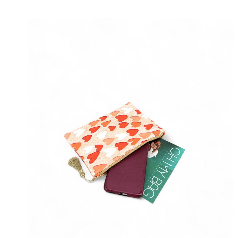 Trousse en coton imprimé cœurs LOVELY Pêche