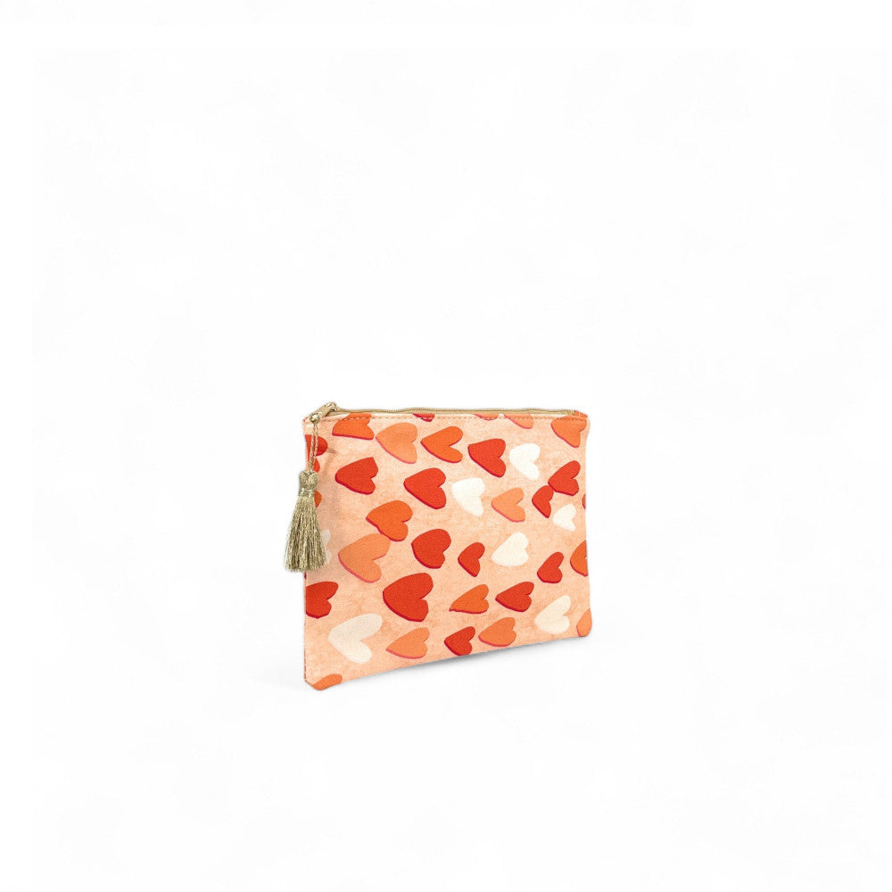 Trousse en coton imprimé cœurs LOVELY Pêche