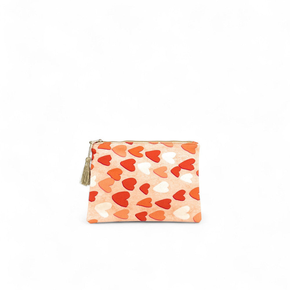 Trousse en coton imprimé cœurs LOVELY Pêche