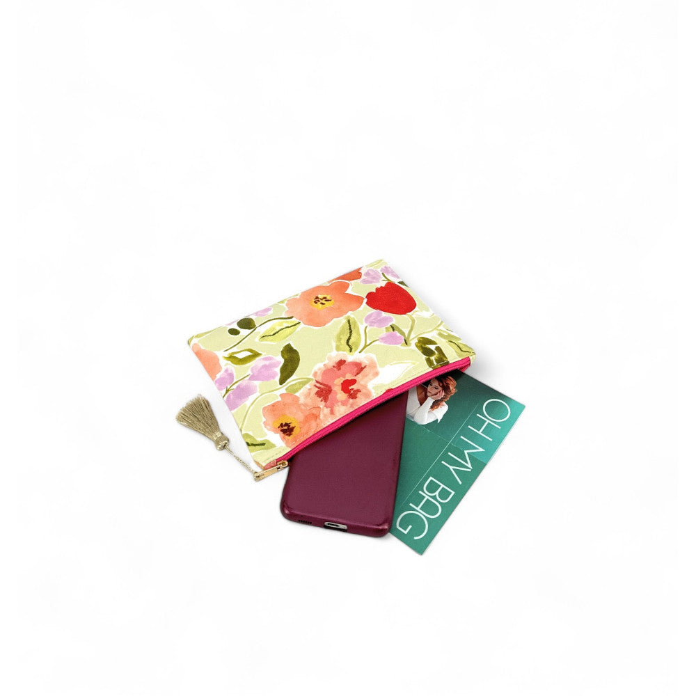 Trousse en coton imprimé fleurs BLOSSOM Rose fuchsia