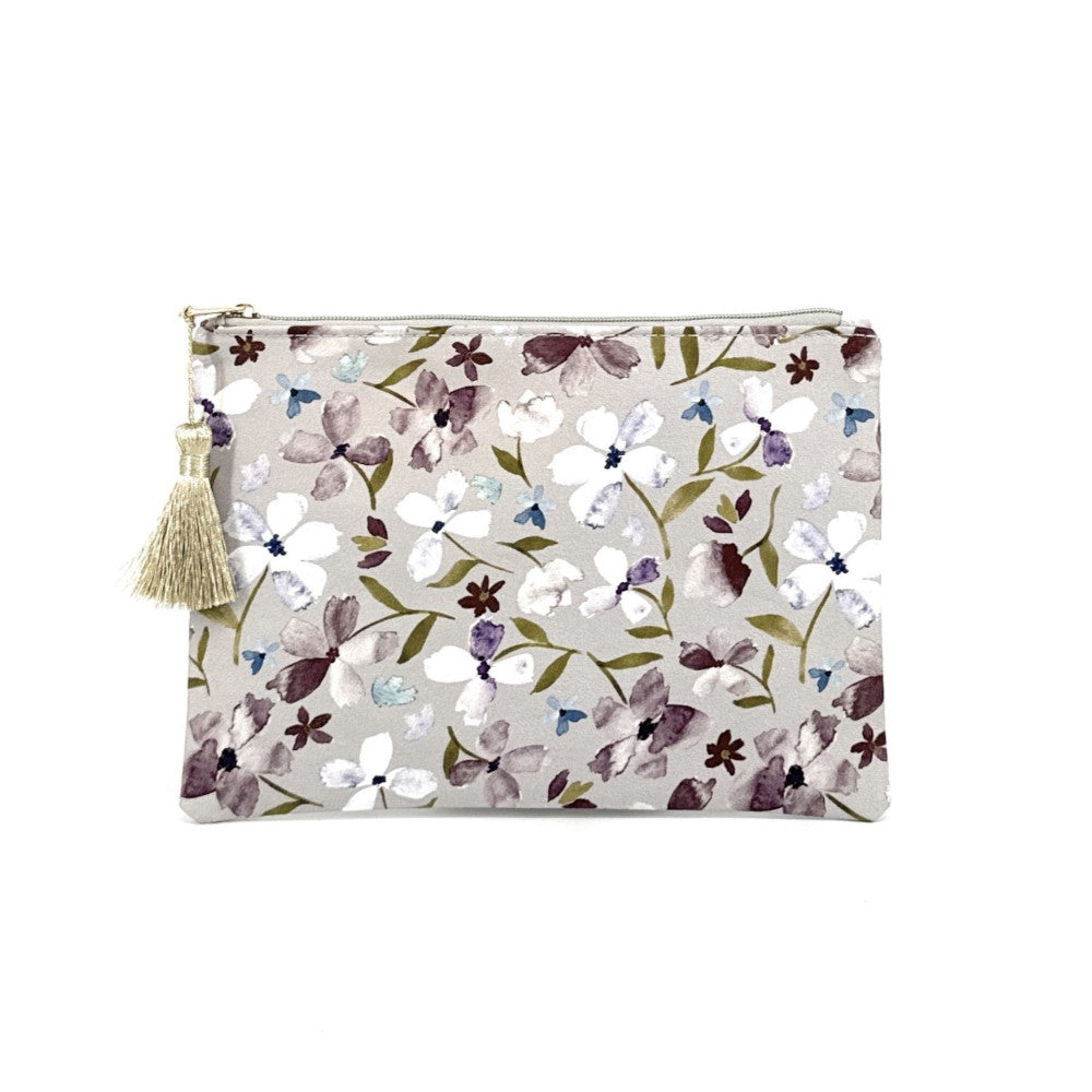Trousse en coton imprimé fleurs BLOSSOM Gris perle