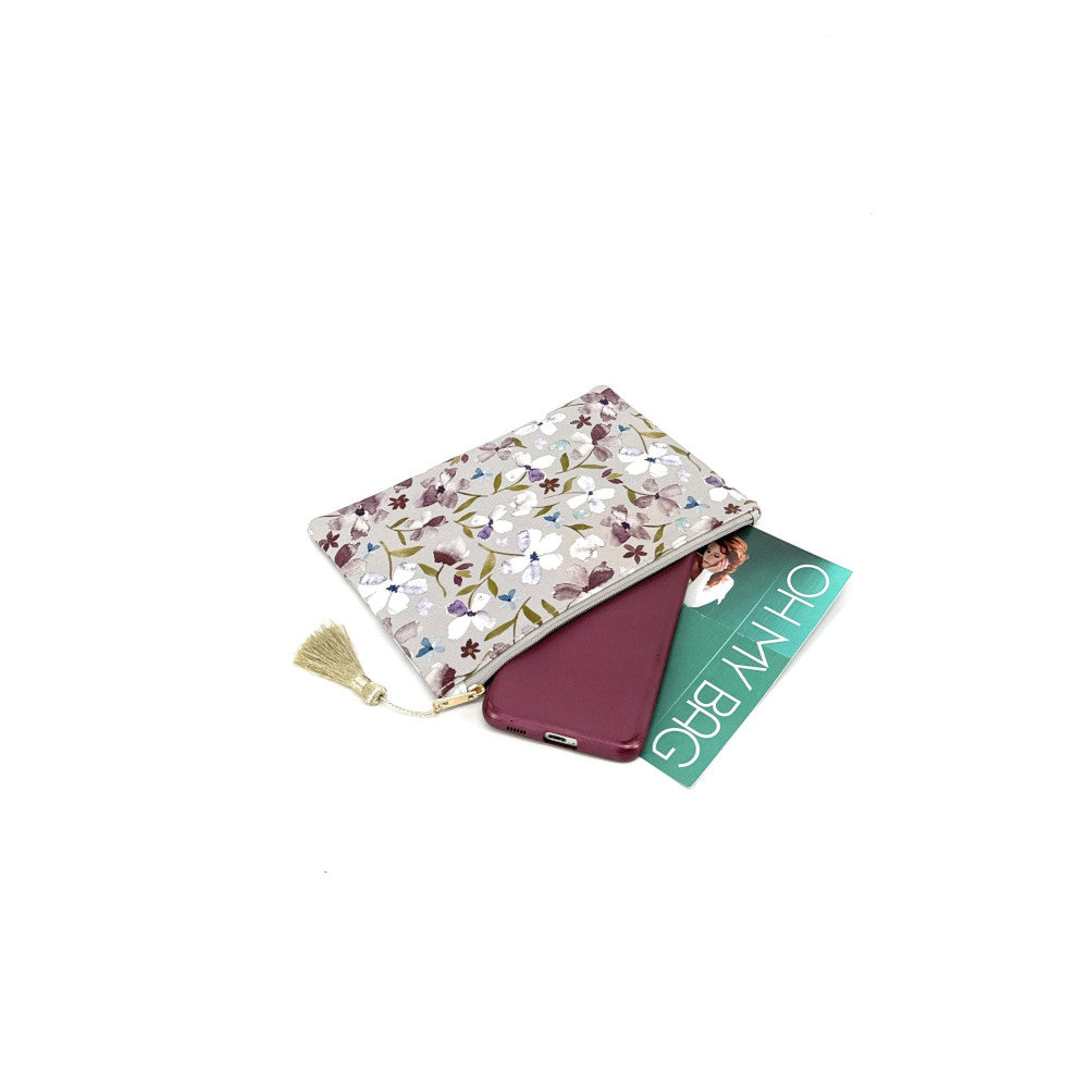 Trousse en coton imprimé fleurs BLOSSOM Gris perle
