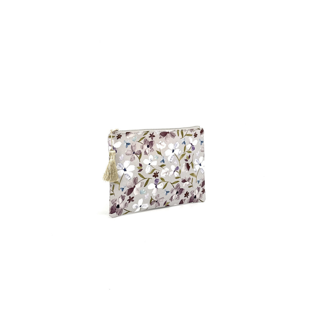 Trousse en coton imprimé fleurs BLOSSOM Gris perle