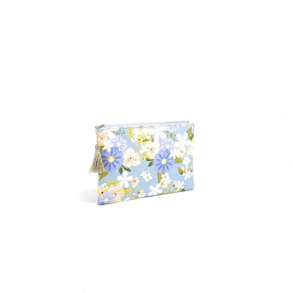 Trousse en coton imprimé fleurs BLOSSOM Ciel