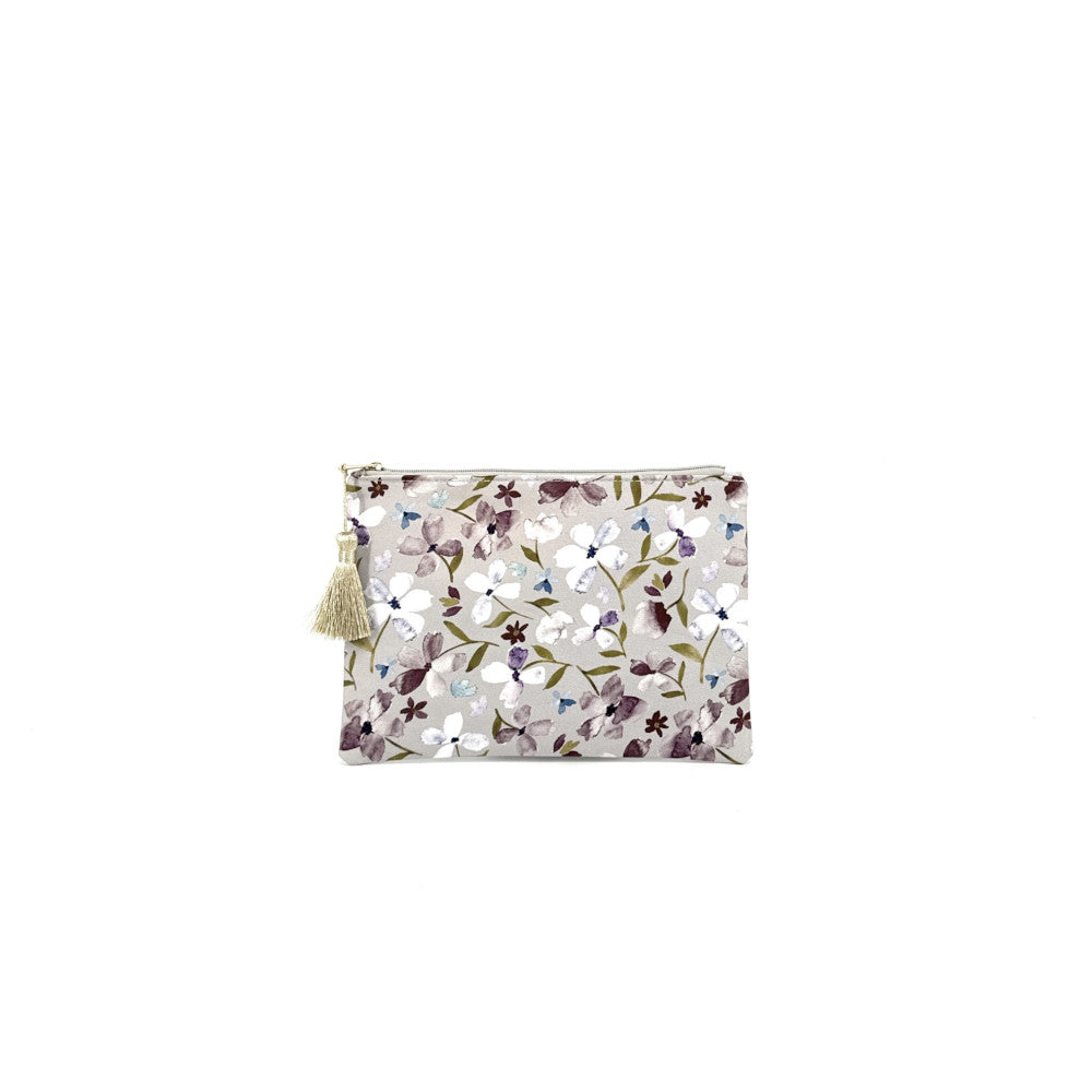 Trousse en coton imprimé fleurs BLOSSOM Gris perle
