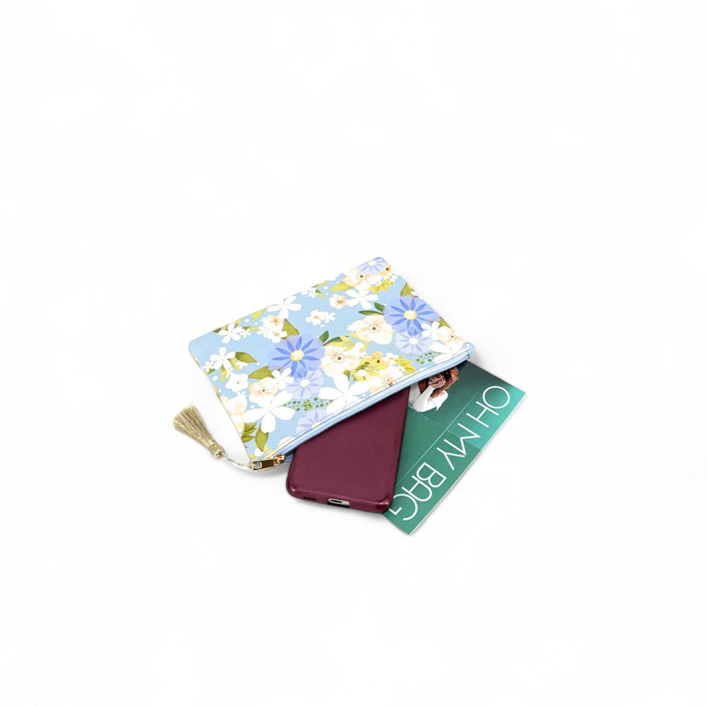 Trousse en coton imprimé fleurs BLOSSOM Ciel