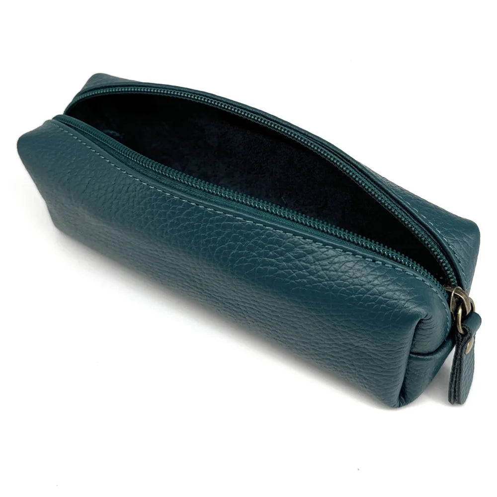 Trousse en cuir grainé TICTOC Bleu vert canard