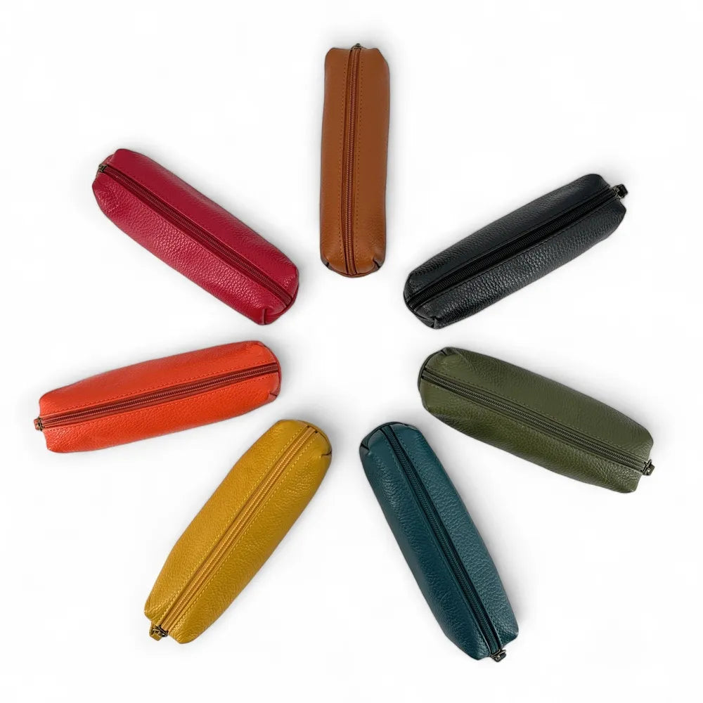 Trousse en cuir grainé TICTOC Camel foncé