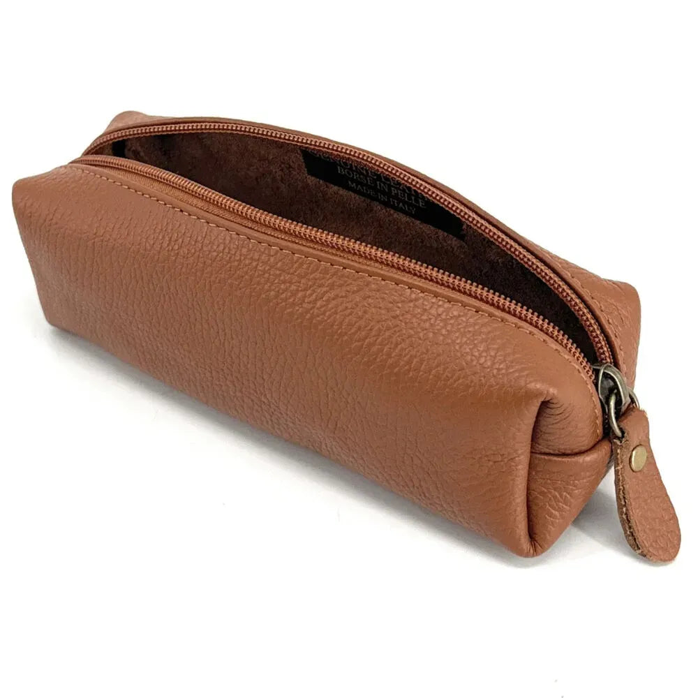 Trousse en cuir grainé TICTOC Camel foncé