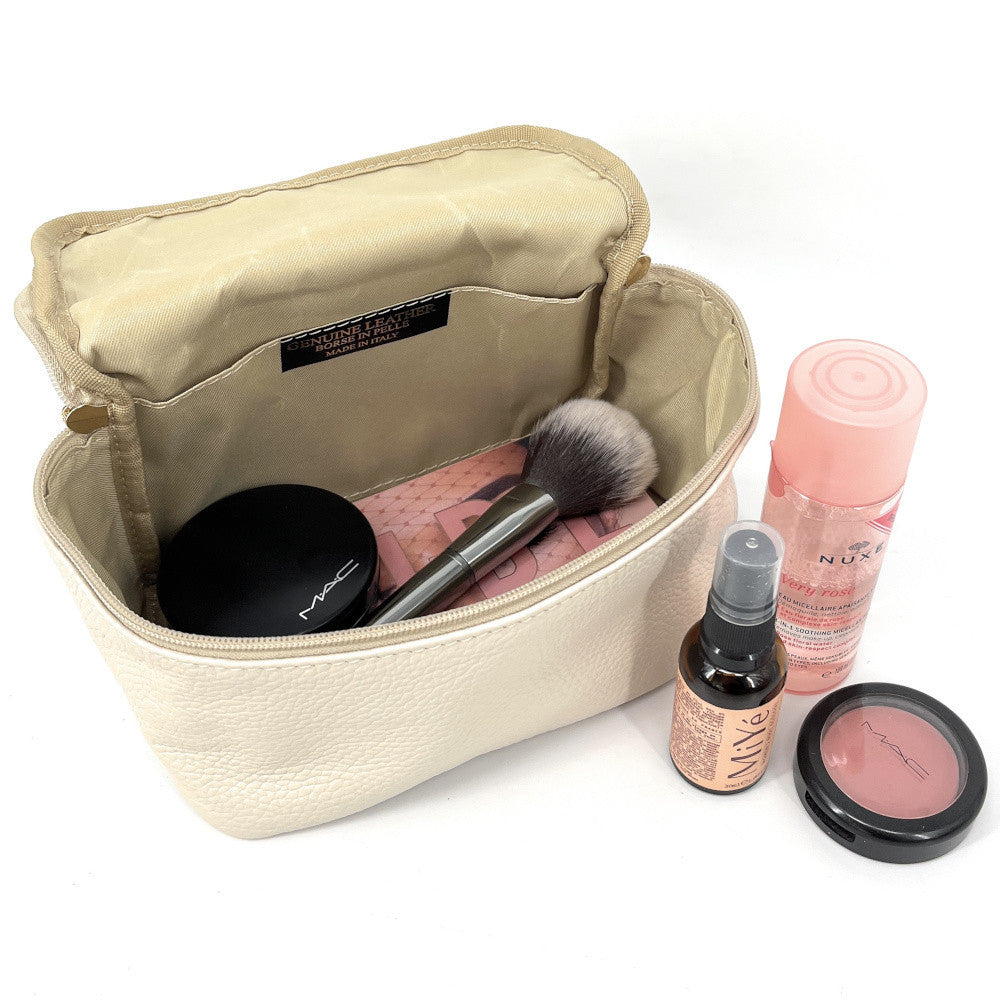 Trousse en cuir grainé VANITY Beige crème