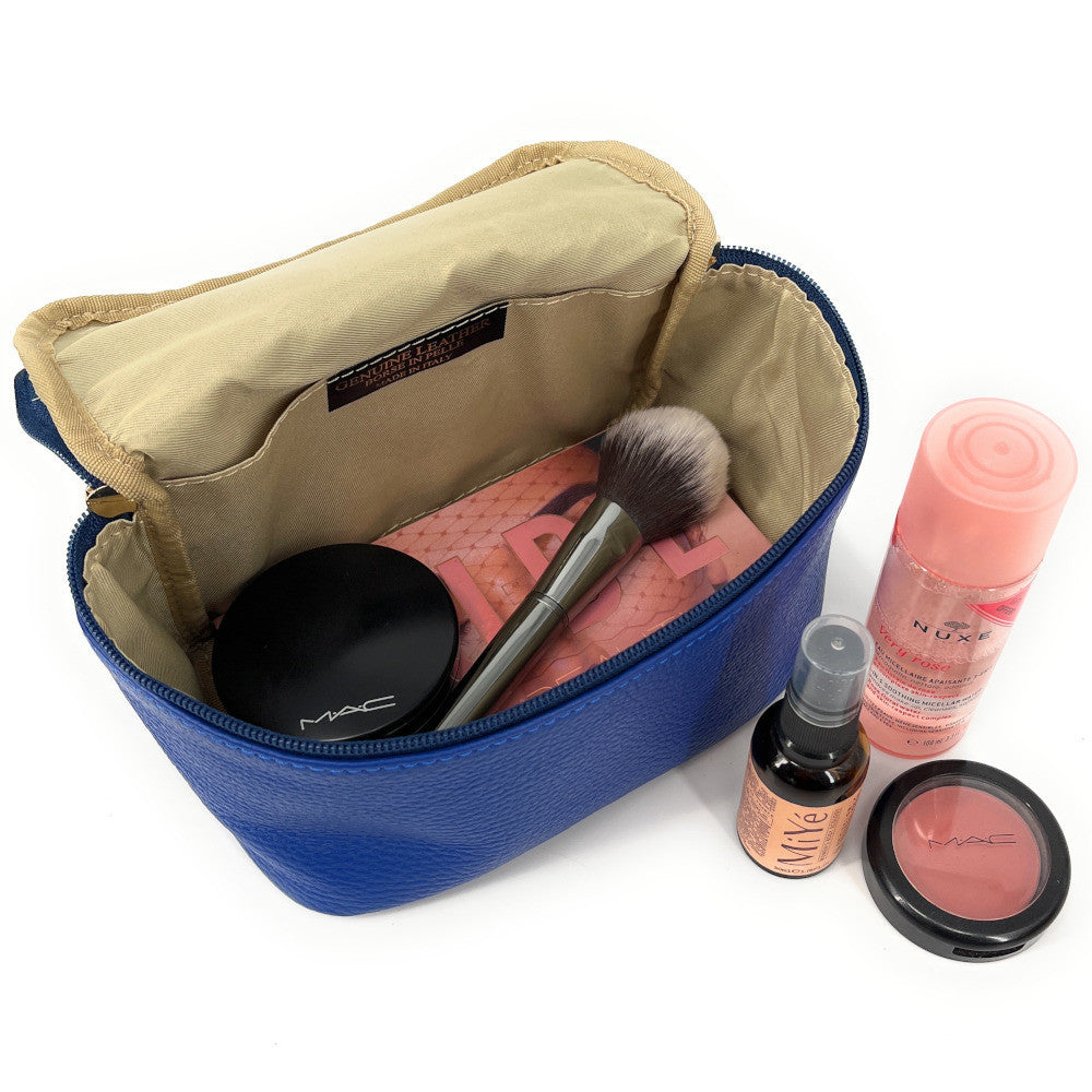Trousse en cuir grainé VANITY Bleu roi