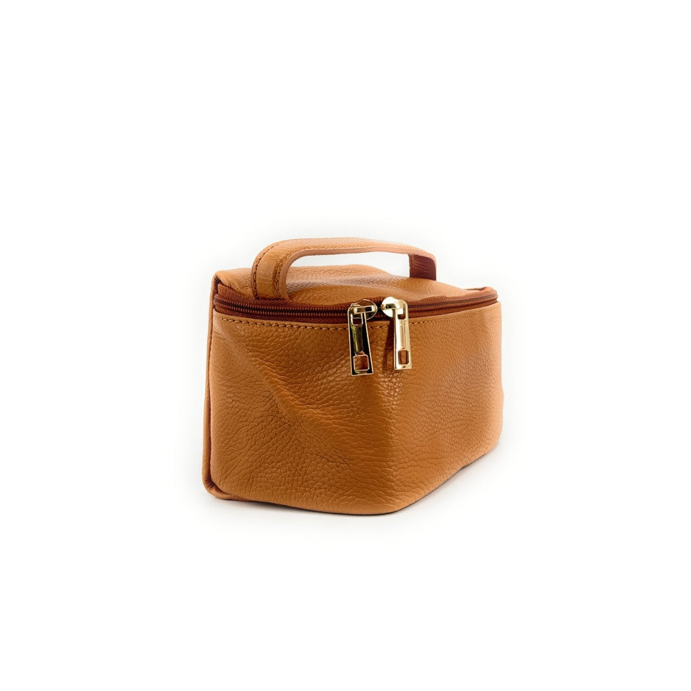 Trousse en cuir grainé VANITY Camel