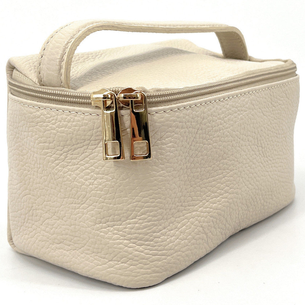 Trousse en cuir grainé VANITY Beige crème