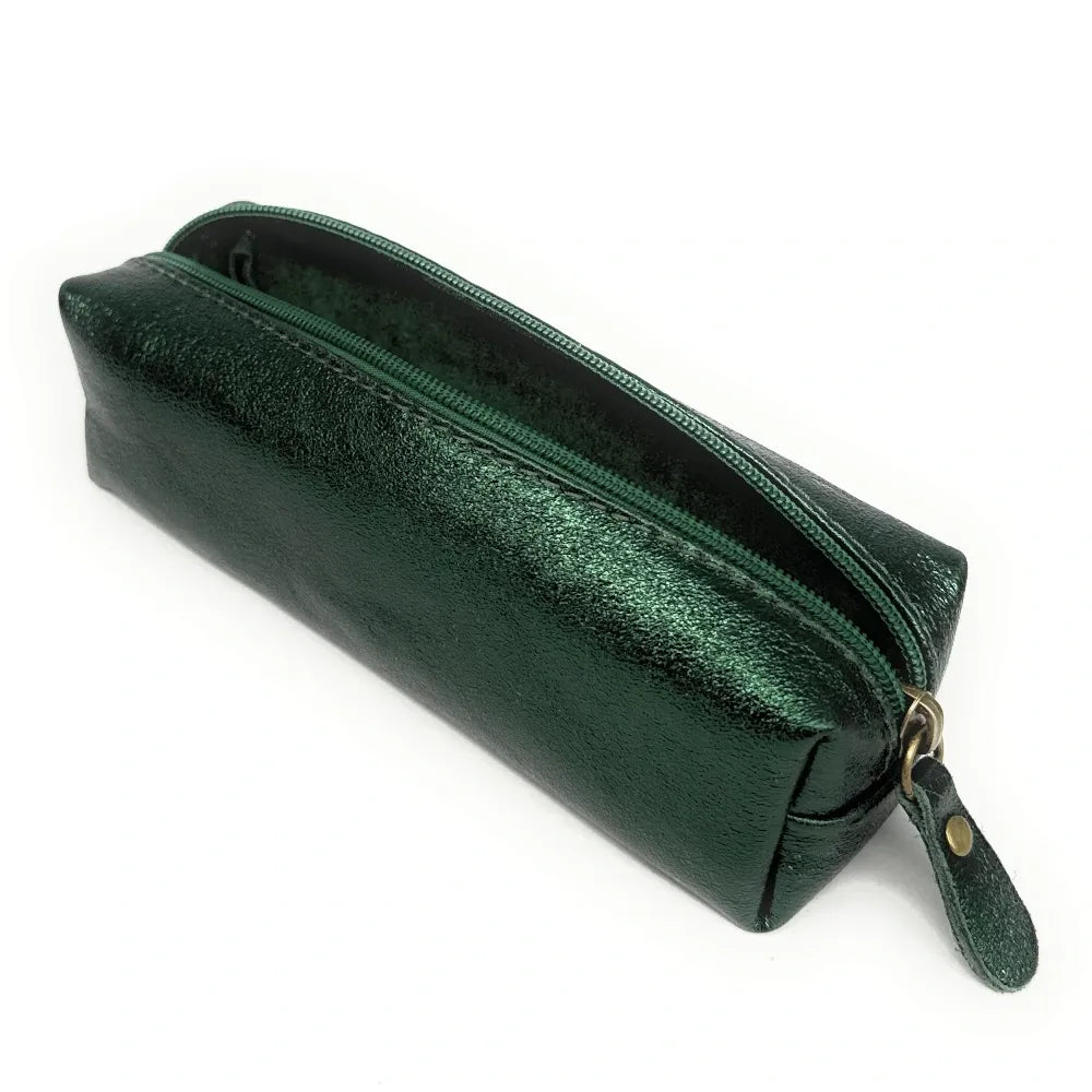 Trousse en cuir irisé TICTOC GLOW Vert forêt irisé