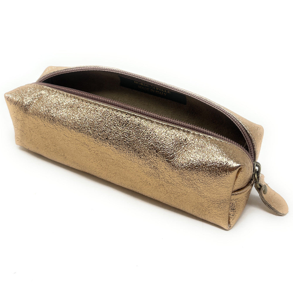 Trousse en cuir irisé TICTOC GLOW Champagne irisé