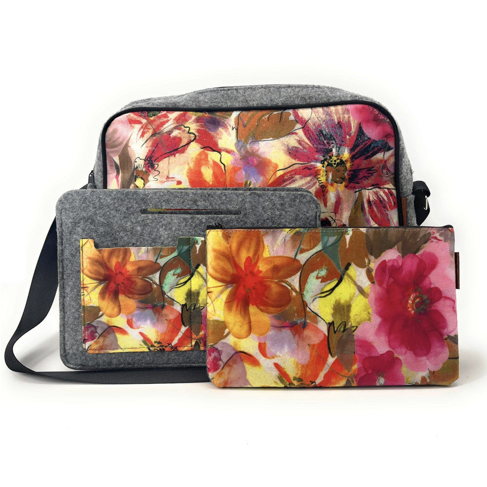 Trousse en feutrine écologique imprimée GARDEN Gris clair