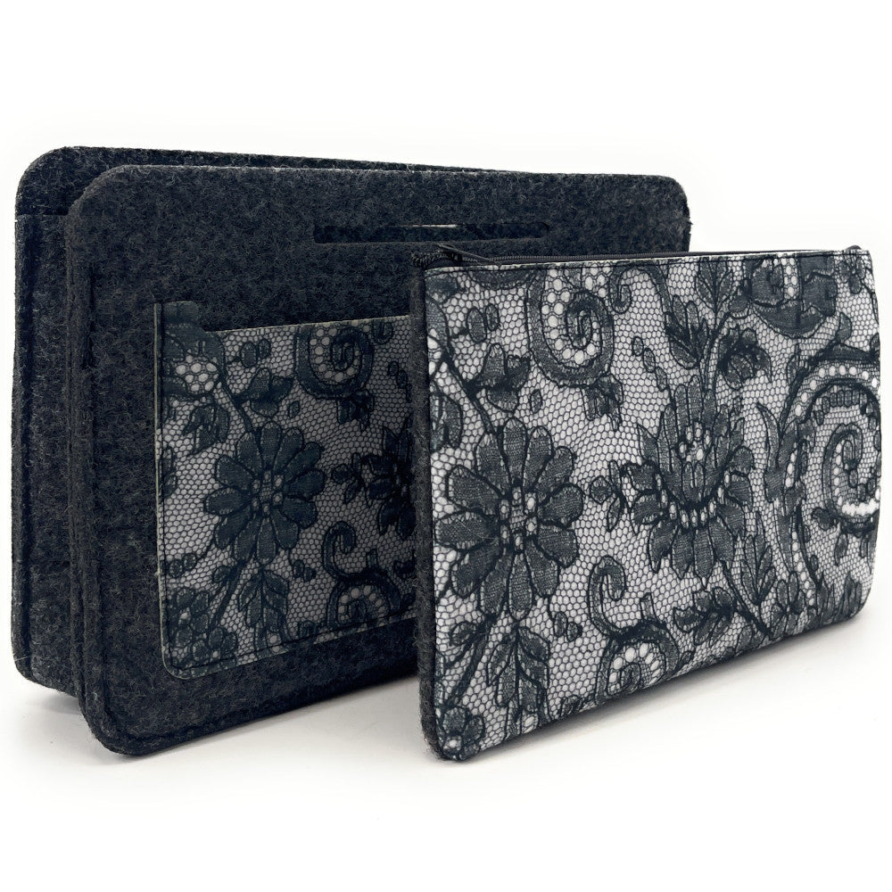 Trousse en feutrine écologique imprimée VICTORIA Gris foncé