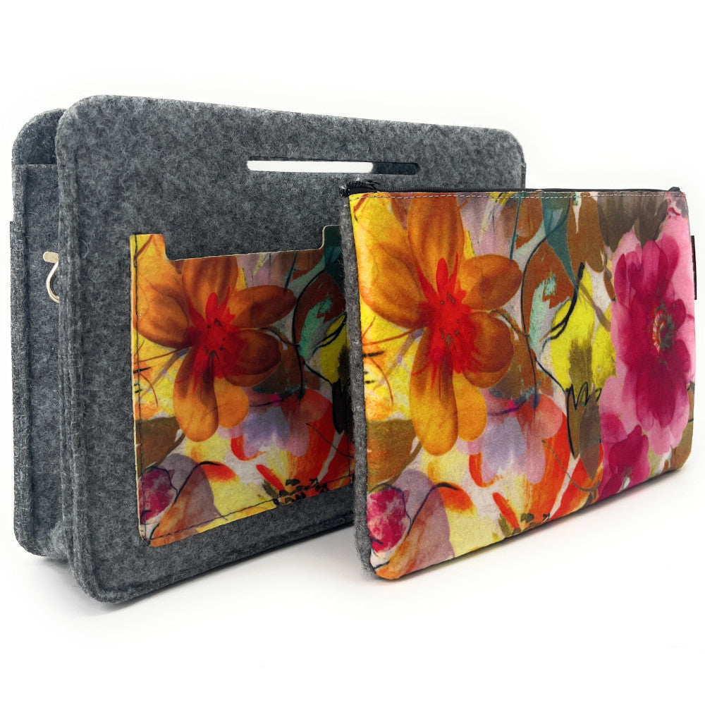 Trousse en feutrine écologique imprimée GARDEN Gris clair