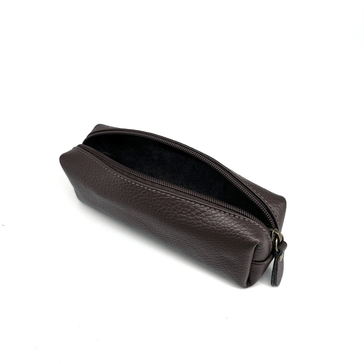 TICTOC grained leather pouch, Chocolate brown