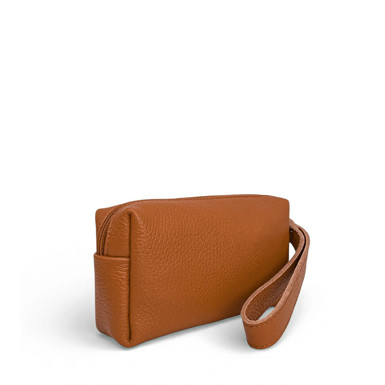 Trousse en cuir grainé ELORA Marron camel foncé