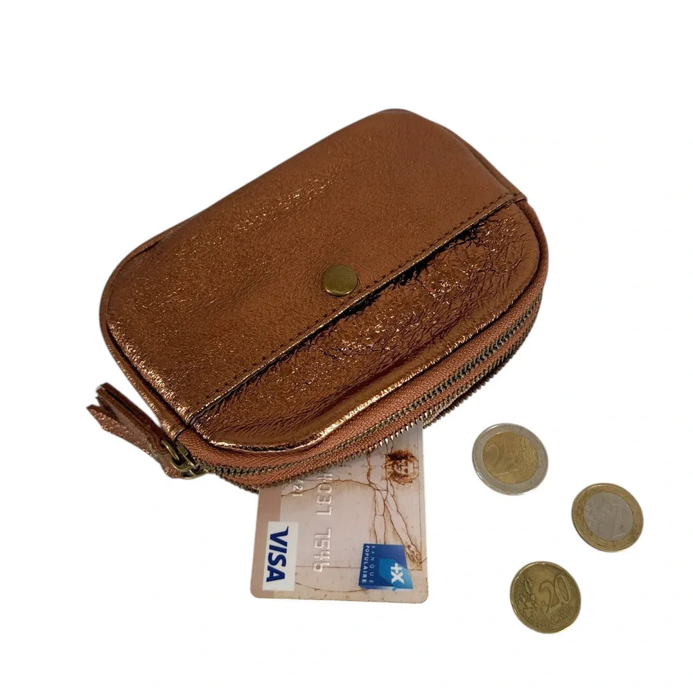 Pochette porte-monnaie en cuir irisé ZIPPY Bronze