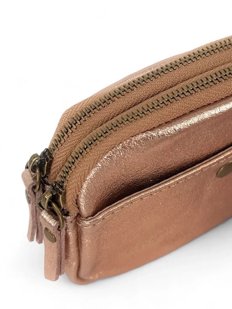 Pochette porte-monnaie en cuir irisé ZIPPY Rose gold