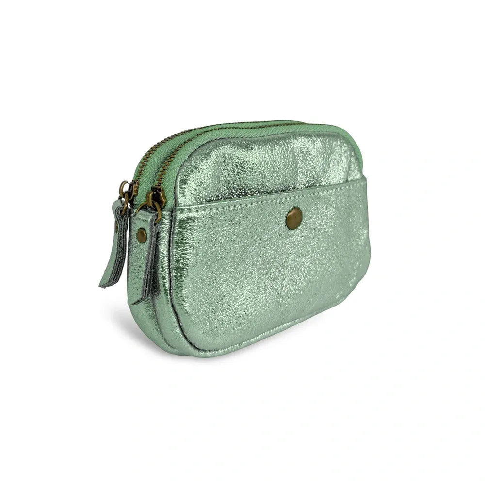 Pochette porte-monnaie en cuir irisé ZIPPY Menthe givrée