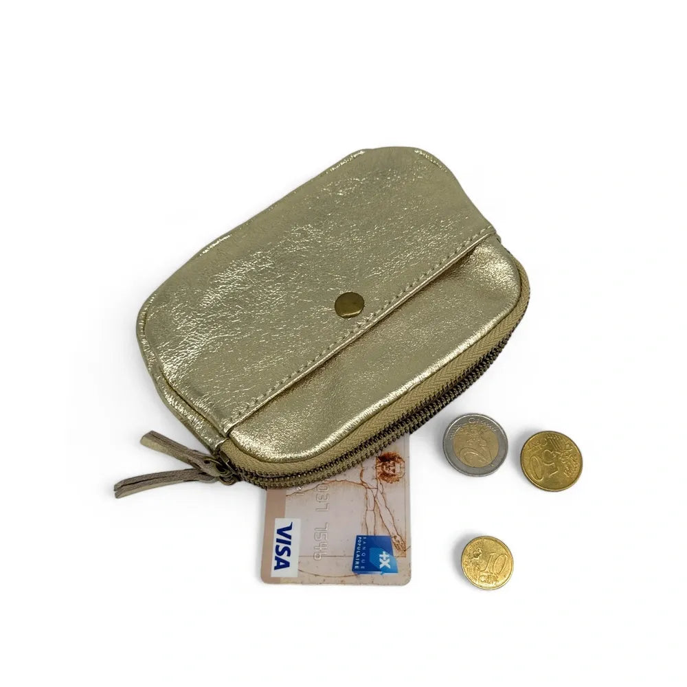 Pochette porte-monnaie en cuir irisé ZIPPY Or pâle