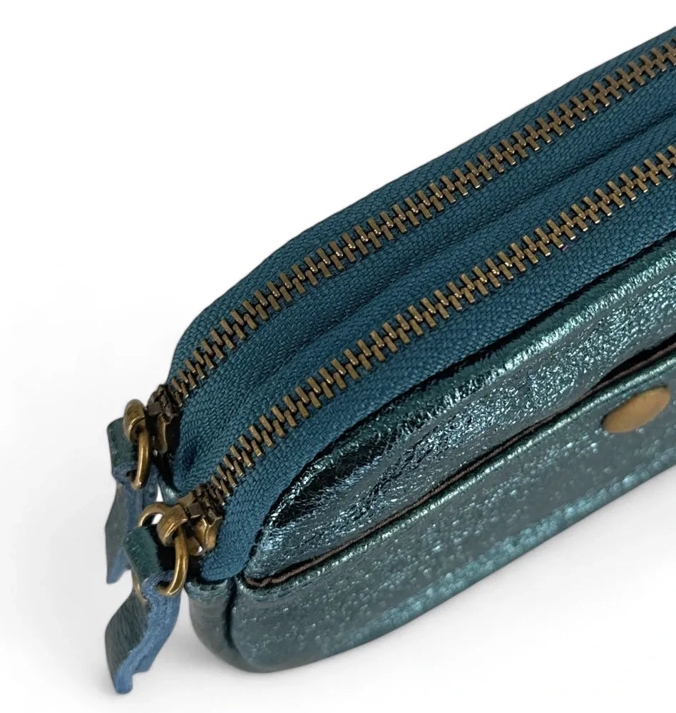 Pochette porte-monnaie en cuir irisé ZIPPY Bleu canard irisé