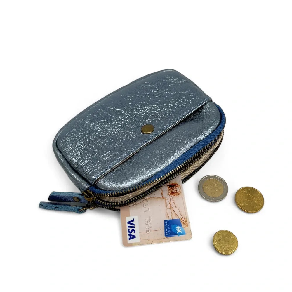 Pochette porte-monnaie en cuir irisé ZIPPY Bleu céleste