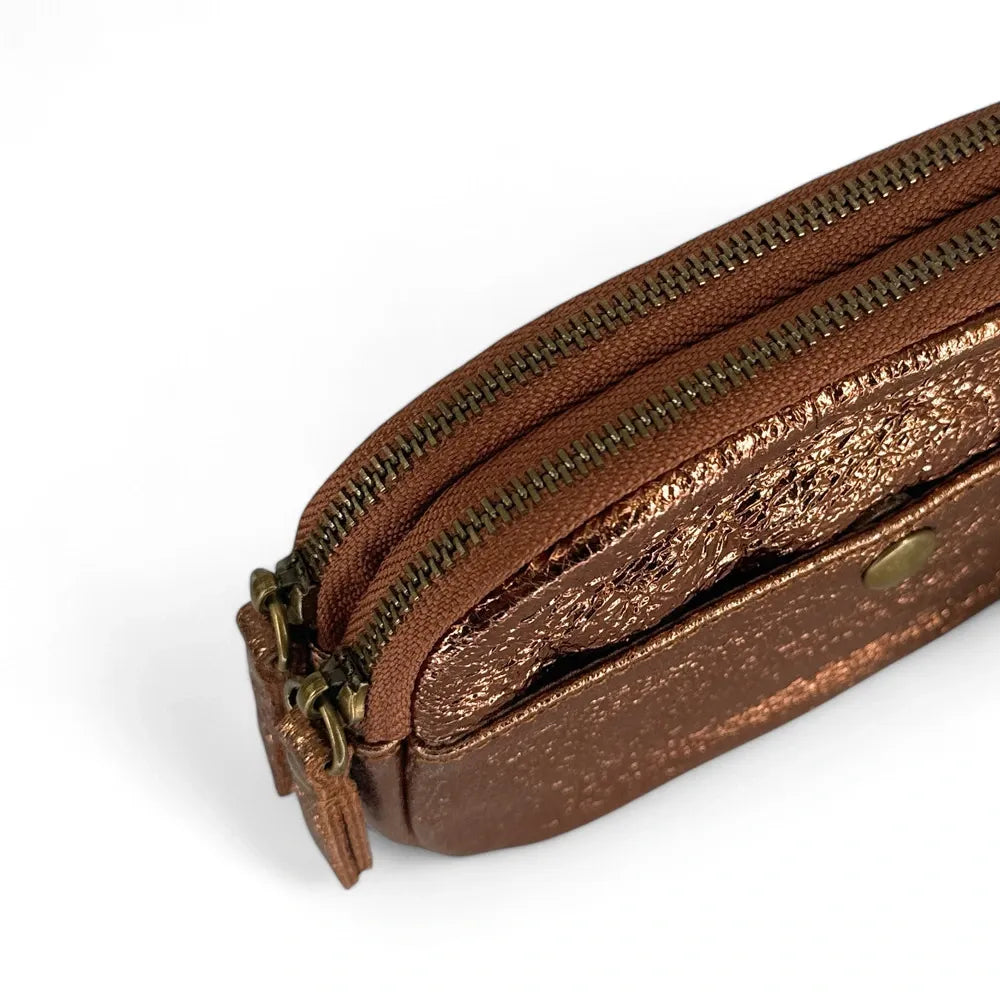 Pochette porte-monnaie en cuir irisé ZIPPY Bronze