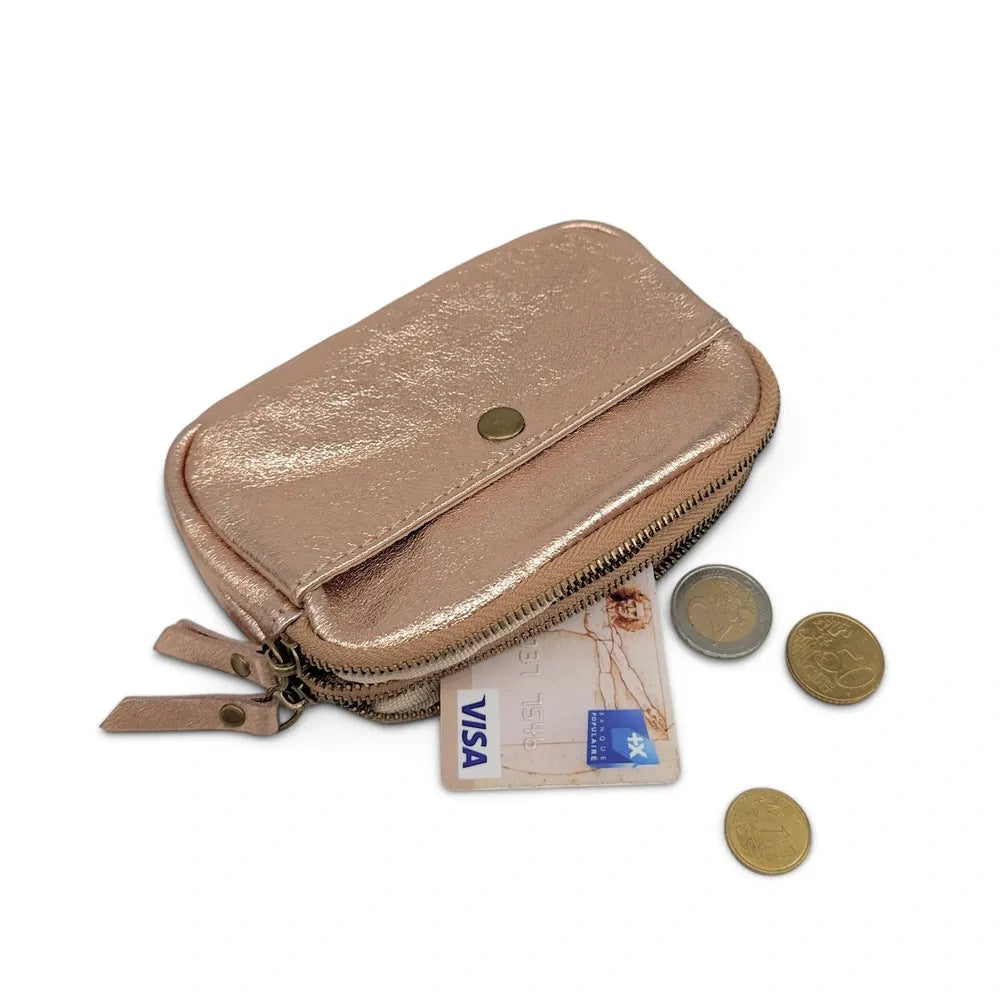 Pochette porte-monnaie en cuir irisé ZIPPY Rose gold