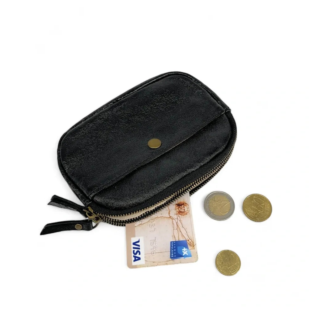 Pochette porte-monnaie en cuir irisé ZIPPY Noir irisé