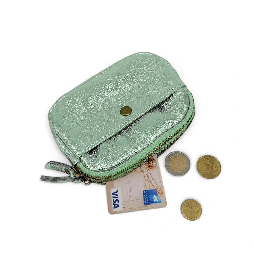 Pochette porte-monnaie en cuir irisé ZIPPY Menthe givrée