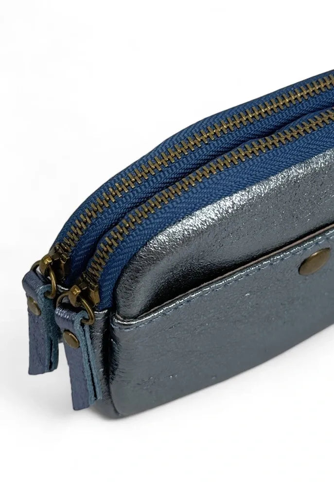 Pochette porte-monnaie en cuir irisé ZIPPY Bleu céleste