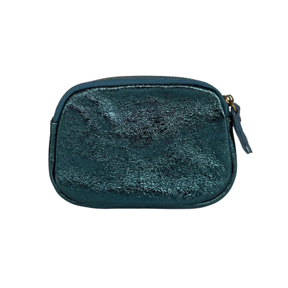 Pochette porte-monnaie en cuir irisé ZIPPY Bleu canard irisé