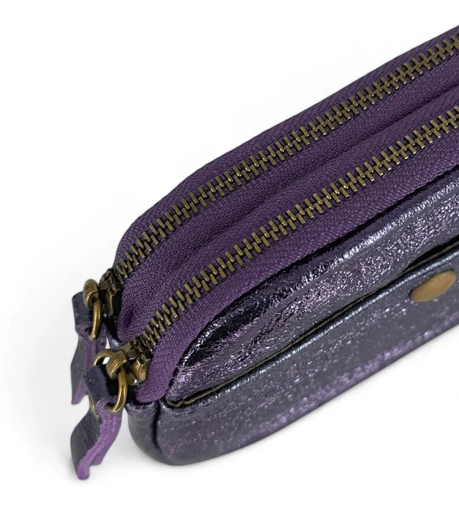 Pochette porte-monnaie en cuir irisé ZIPPY Améthyste