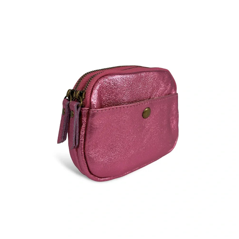 Pochette porte-monnaie en cuir irisé ZIPPY Rose néon