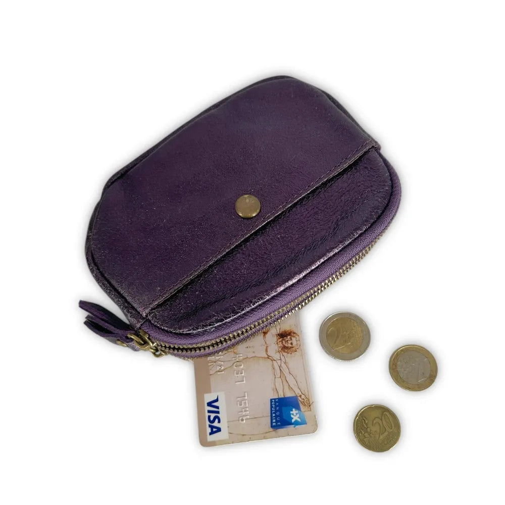 Pochette porte-monnaie en cuir irisé ZIPPY Améthyste