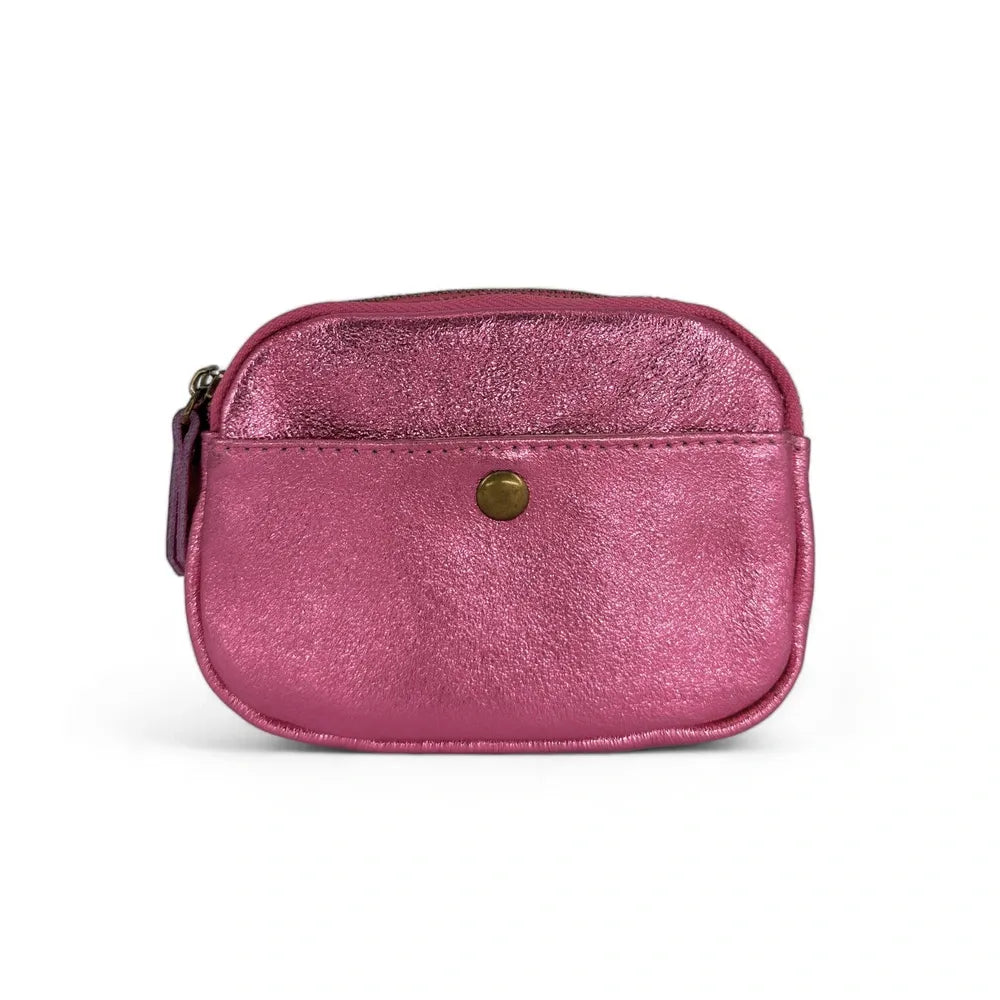 Pochette porte-monnaie en cuir irisé ZIPPY Rose néon
