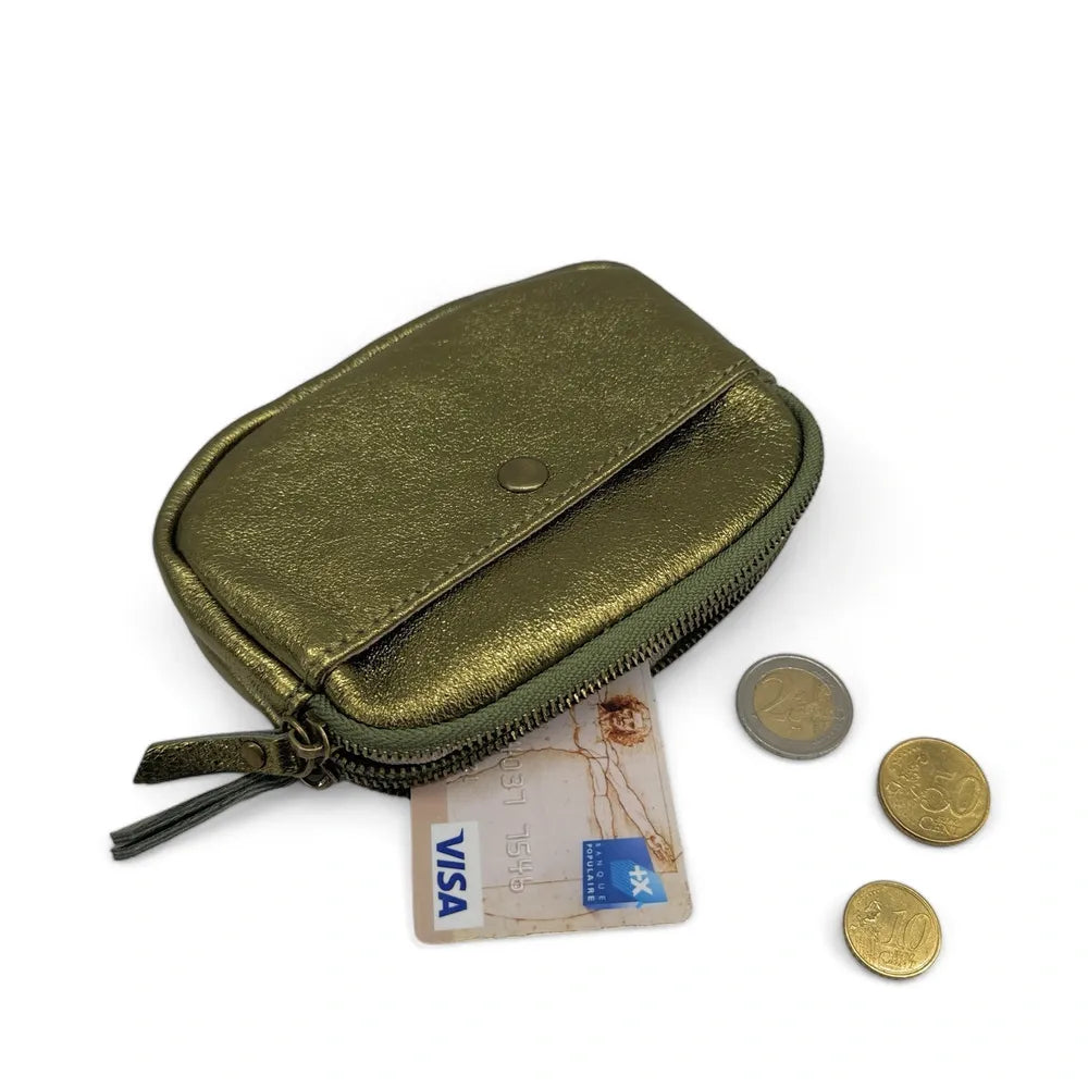 Pochette porte-monnaie en cuir irisé ZIPPY Kaki irisé