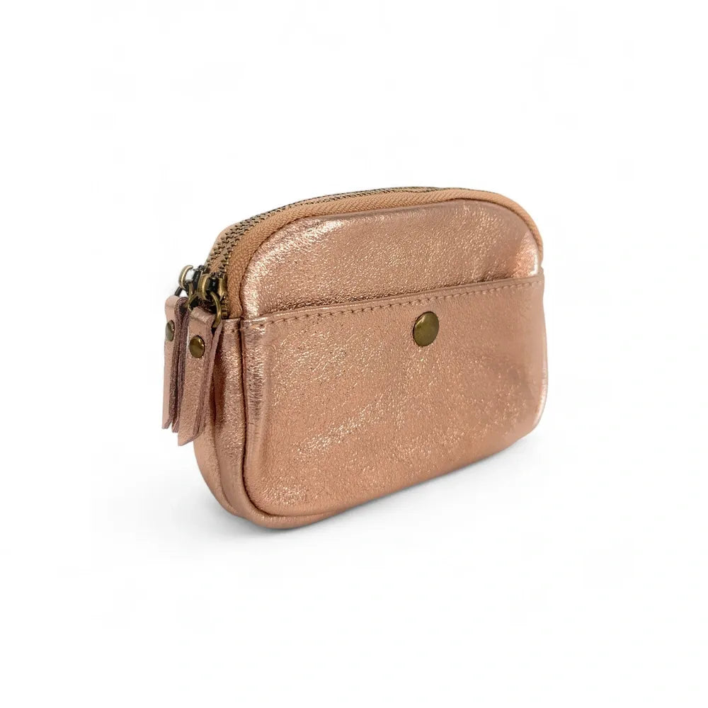 Pochette porte-monnaie en cuir irisé ZIPPY Rose gold