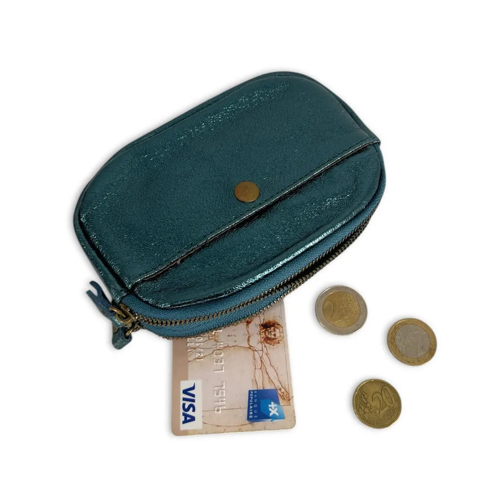 Pochette porte-monnaie en cuir irisé ZIPPY Bleu canard irisé