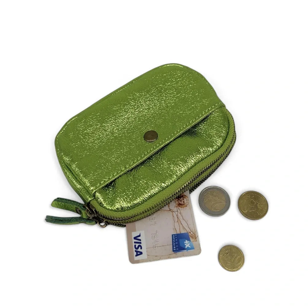 Pochette porte-monnaie en cuir irisé ZIPPY Vert anis irisé