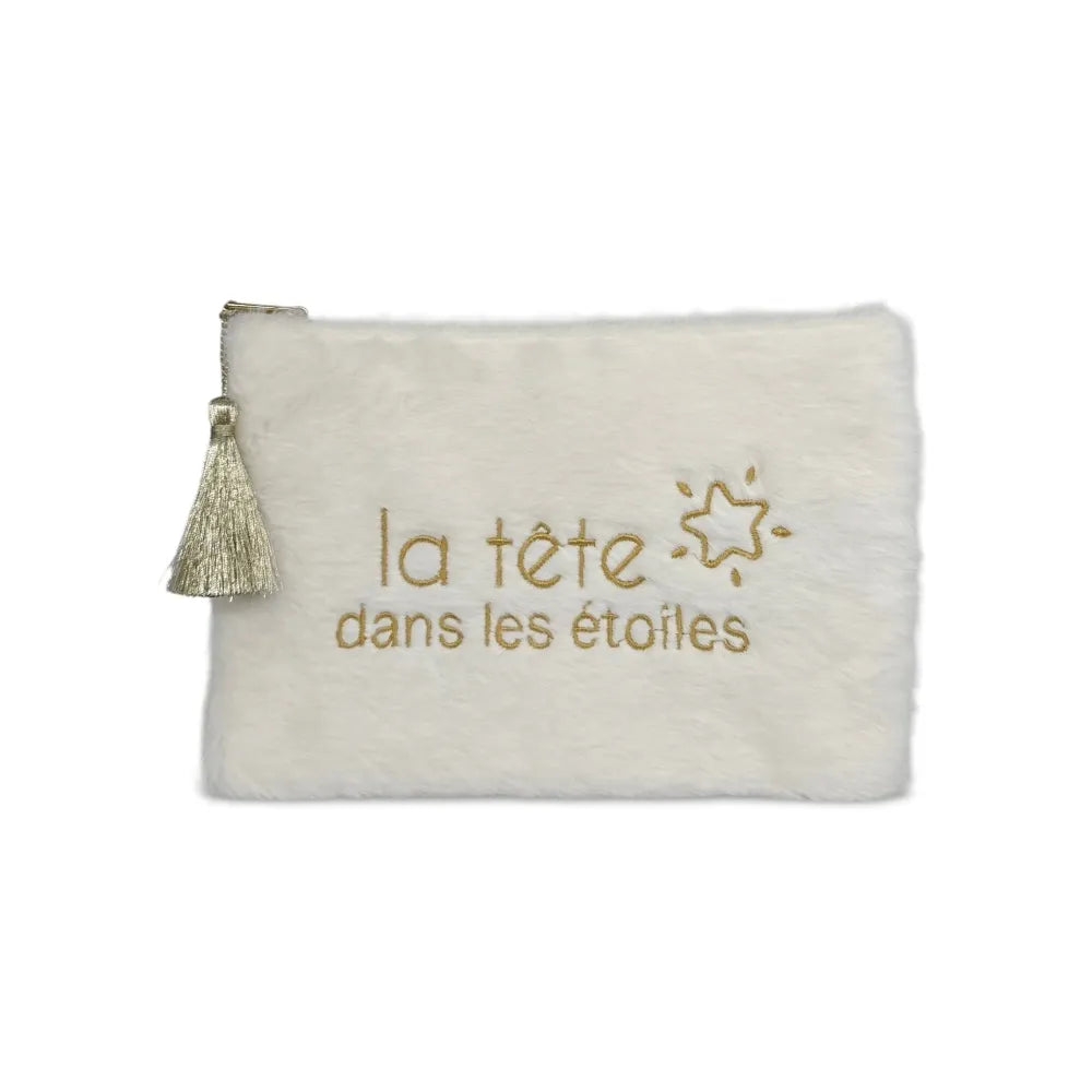 Trousse pochette en fausse fourrure FLUFFY STAR Blanc