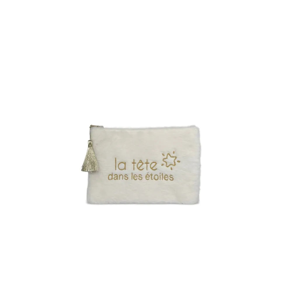 Trousse pochette en fausse fourrure FLUFFY STAR Blanc