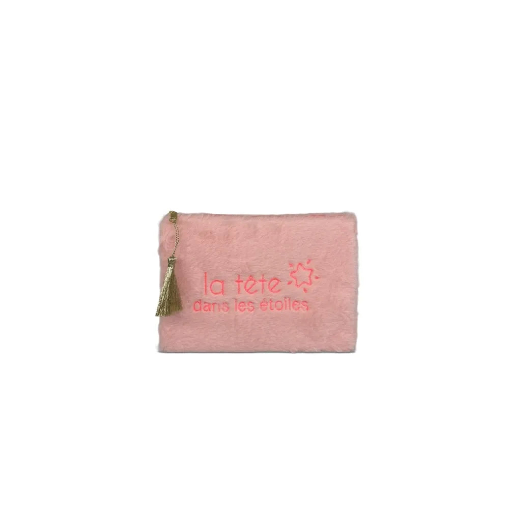 Trousse pochette en fausse fourrure FLUFFY STAR Rose pâle