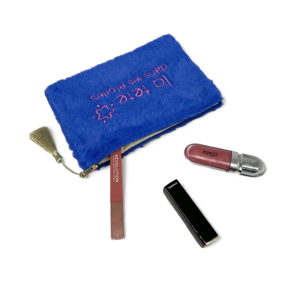 Trousse pochette en fausse fourrure FLUFFY STAR Bleu roi