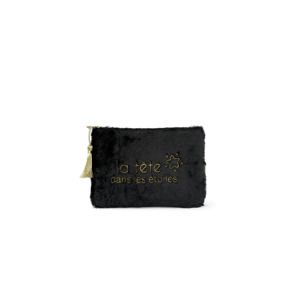 Trousse pochette en fausse fourrure FLUFFY STAR Noir