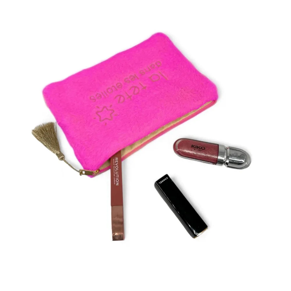 Trousse pochette en fausse fourrure FLUFFY STAR Rose fuchsia